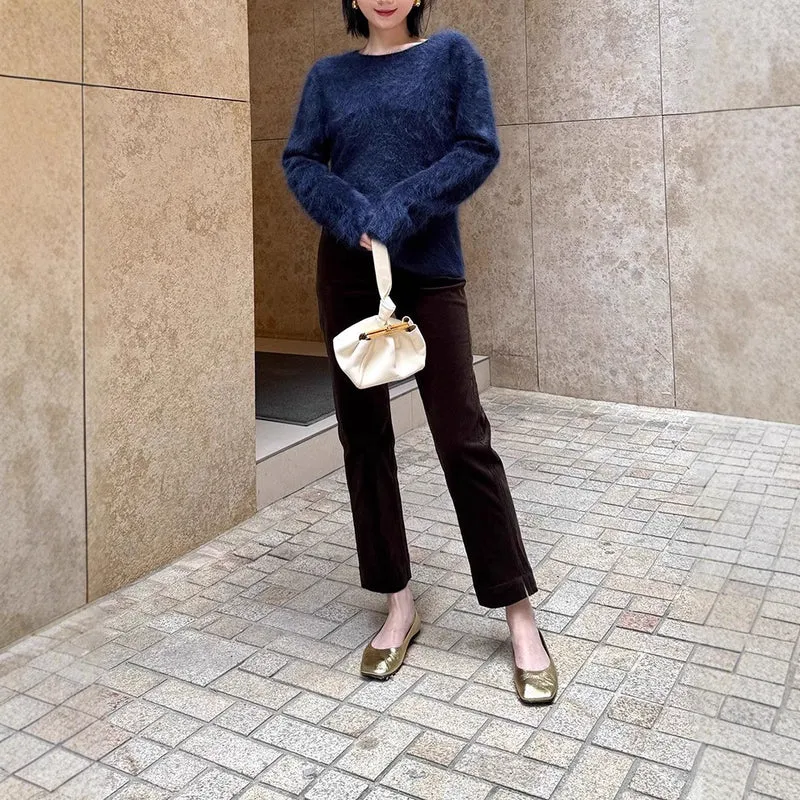 Damen Weicher Mohair-Pullover mit weitem Schnitt Nord Taschen