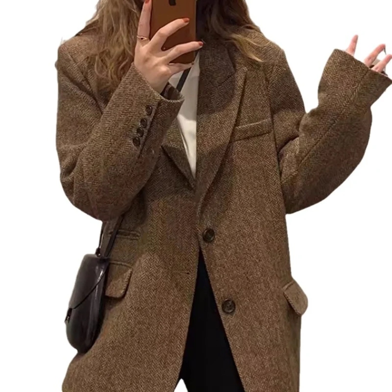 Damen Übergroßer Wollblazer Nord Taschen