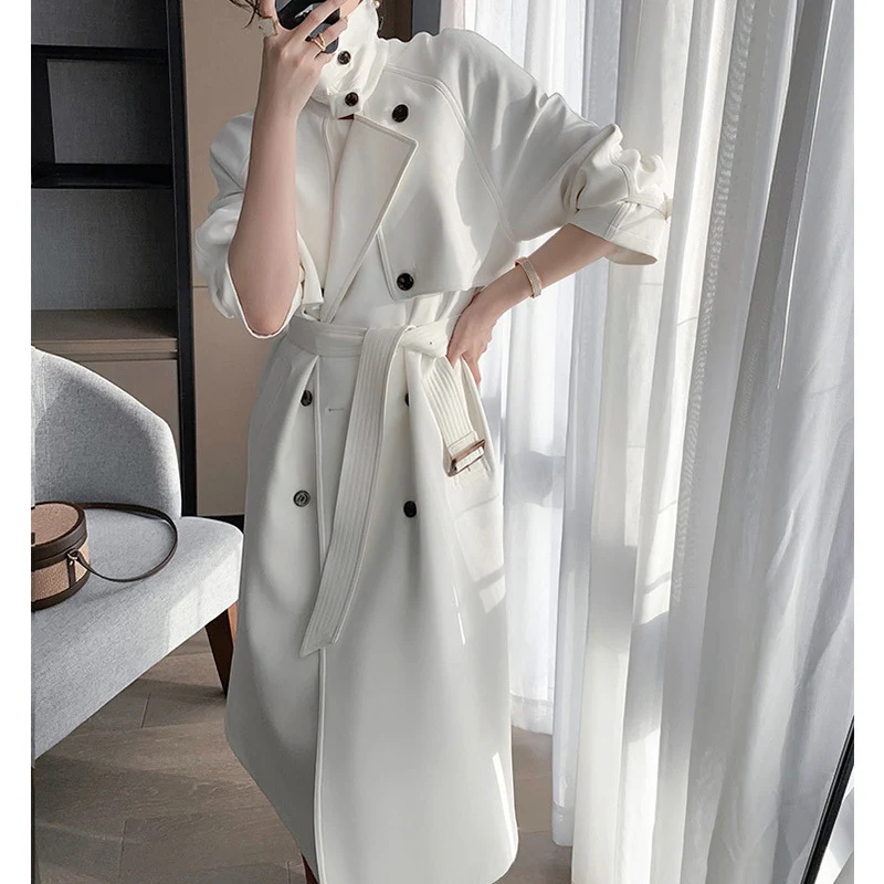 Damen Trenchcoat mit doppelter Knopfleiste und Taillengürtel Nord Taschen