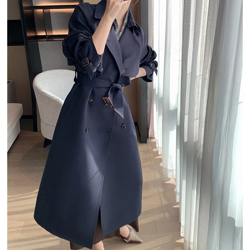 Damen Trenchcoat mit doppelter Knopfleiste und Taillengürtel Nord Taschen
