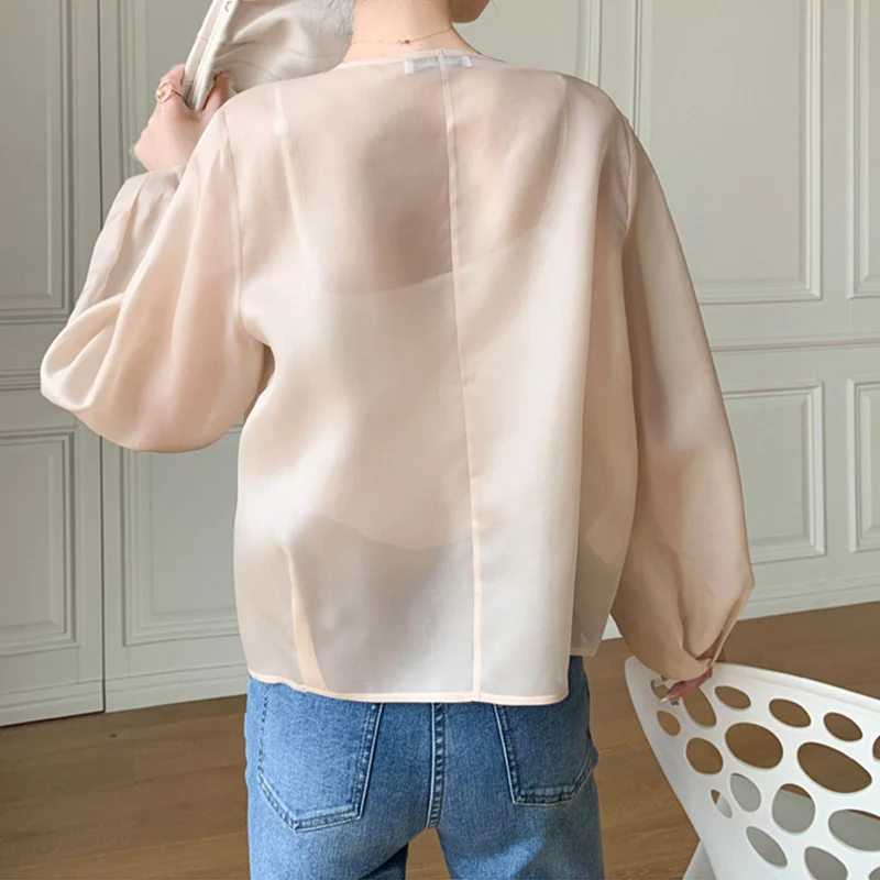 Damen Transparente Bluse mit Puffärmeln Nord Taschen