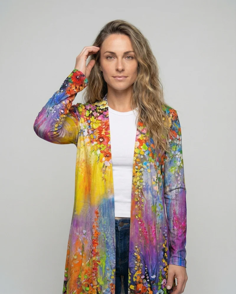 Damen Fließende Wasserfall-Saum MischgewNord Taschene Kimono-Überwurf