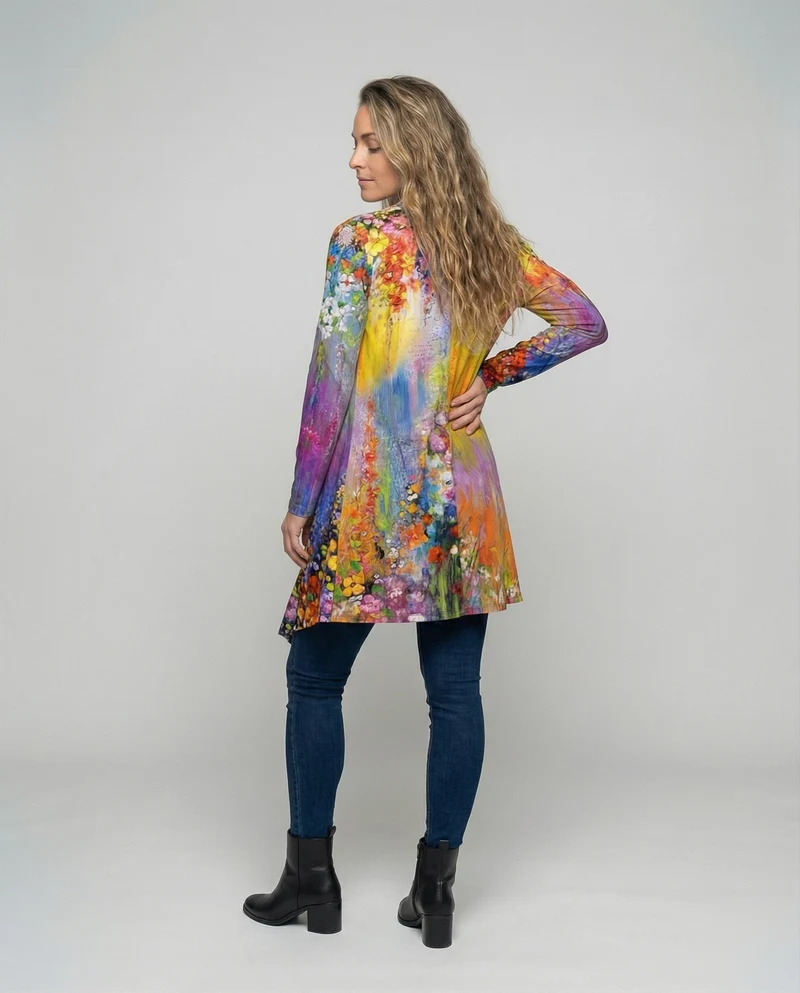 Damen Fließende Wasserfall-Saum MischgewNord Taschene Kimono-Überwurf