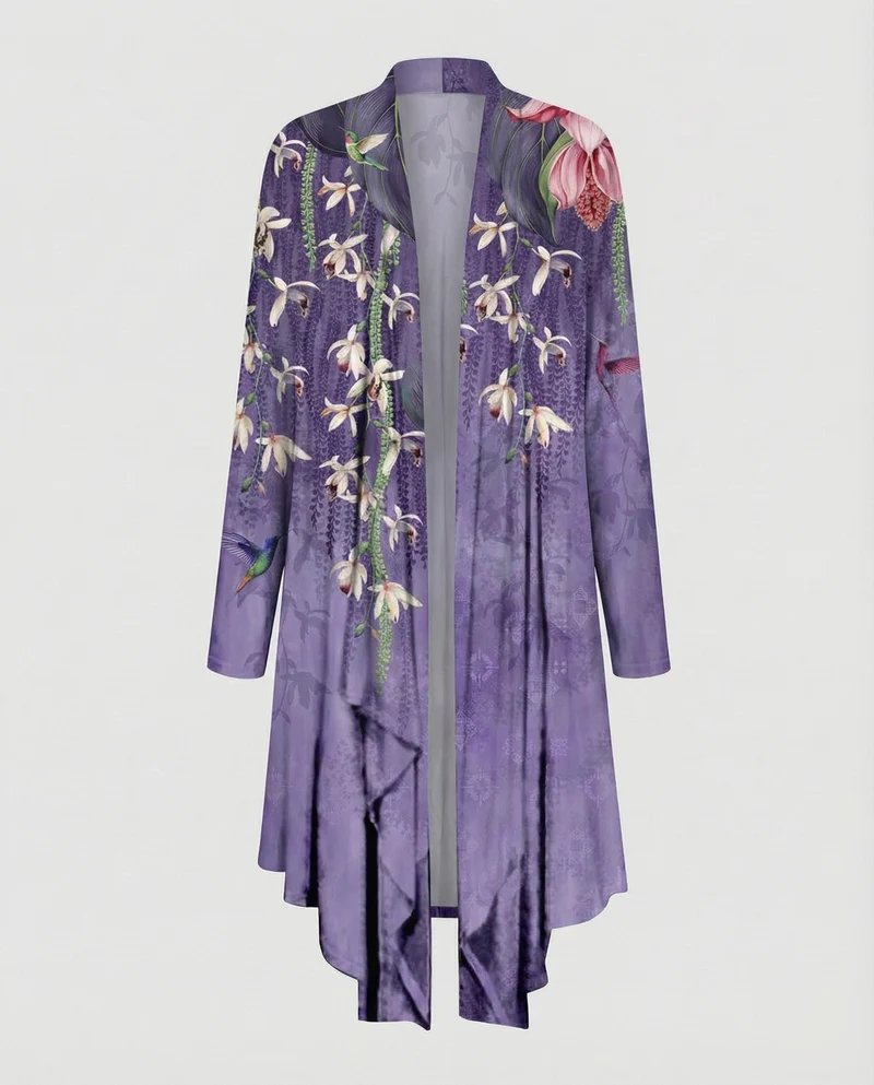 Damen Fließende Wasserfall-Saum MischgewNord Taschene Kimono-Überwurf