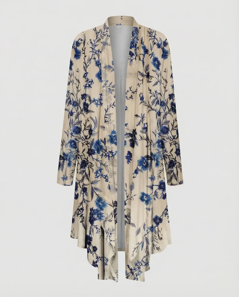 Damen Fließende Wasserfall-Saum MischgewNord Taschene Kimono-Überwurf