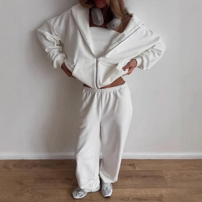 Damen lässiges Kapuzenjacken- und Jogginghosen-Set