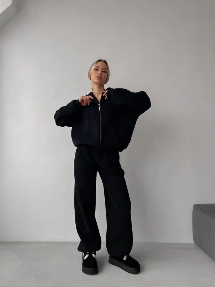 Damen lässiges Kapuzenjacken- und Jogginghosen-Set