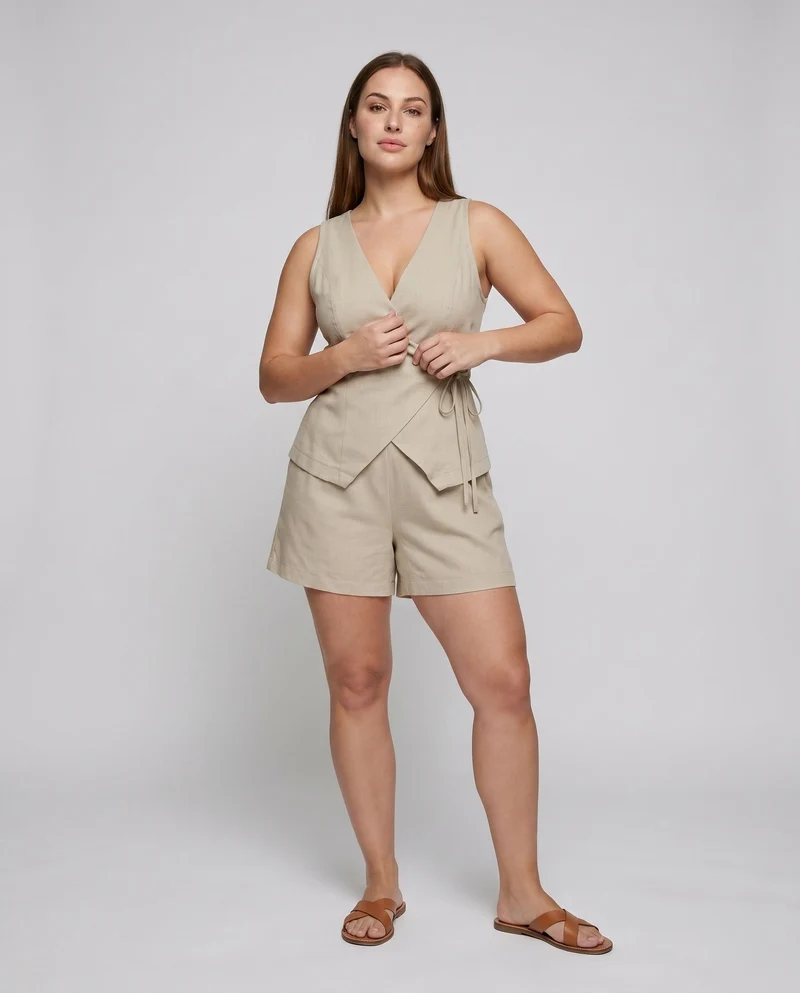 Damen Wickeloberteil mit lässigem Shorts-Set