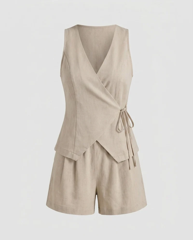Damen Wickeloberteil mit lässigem Shorts-Set