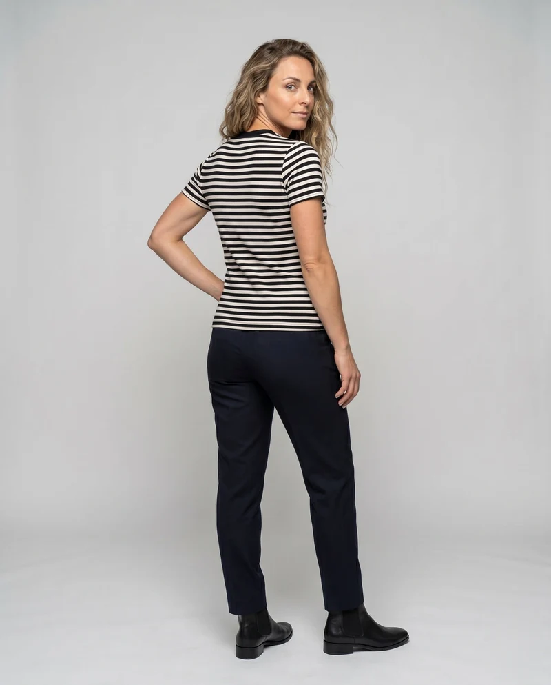 Damen Off-Shoulder gestreiftes T-Shirt mit figurbetontem Schnitt