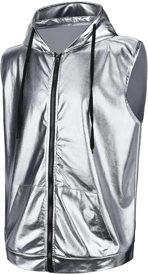 Herren Kapuzenweste mit glänzendem Obermaterial und praktischen Taschen