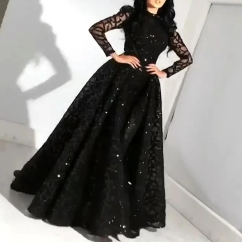 Damen Elegantes Abendkleid mit transparenten Ärmeln und glitzerndem Oberteil
