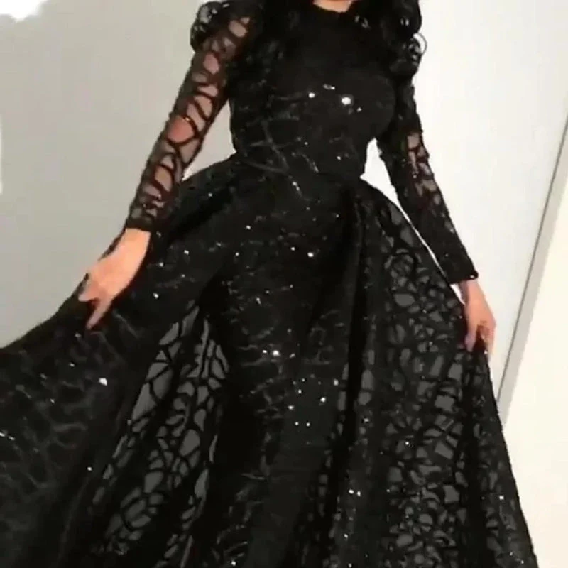 Damen Elegantes Abendkleid mit transparenten Ärmeln und glitzerndem Oberteil
