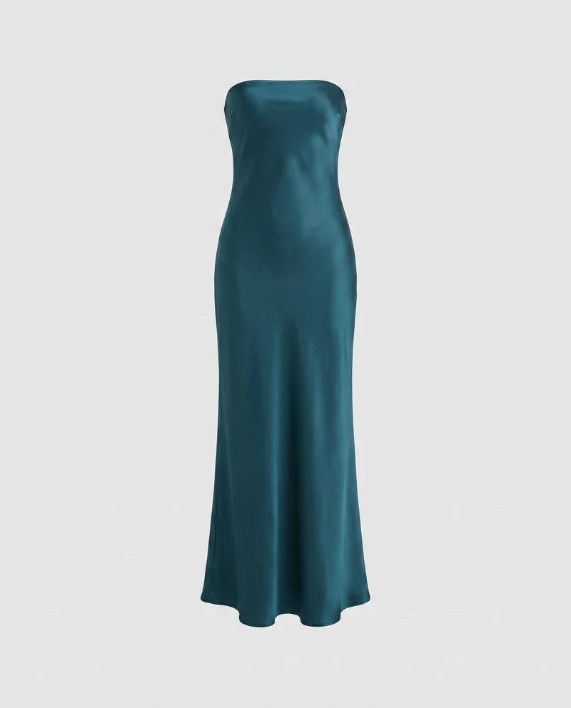 Damen Elegantes trägerloses Maxikleid aus Satin Nord Taschen