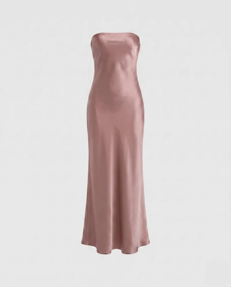 Damen Elegantes trägerloses Maxikleid aus Satin Nord Taschen