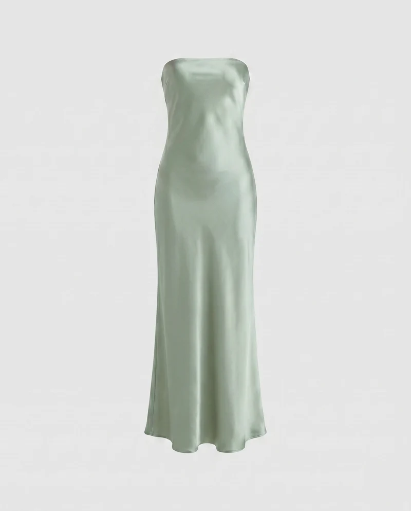 Damen Elegantes trägerloses Maxikleid aus Satin Nord Taschen