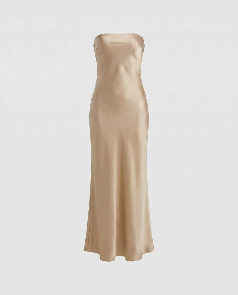 Damen Elegantes trägerloses Maxikleid aus Satin Nord Taschen