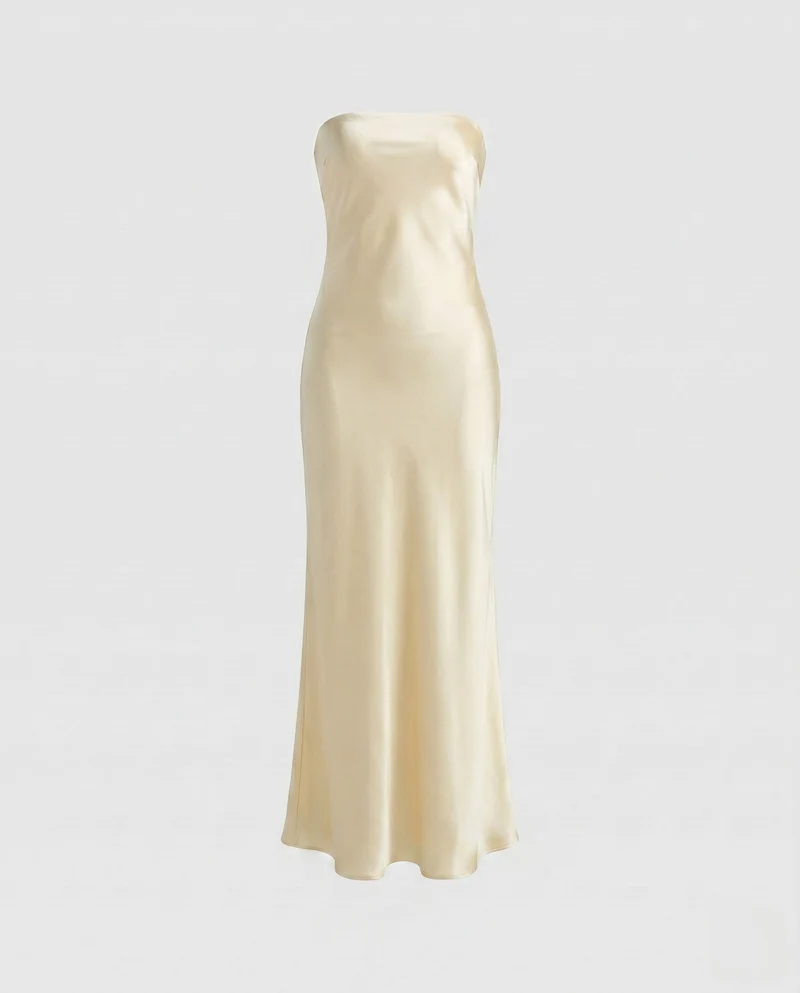 Damen Elegantes trägerloses Maxikleid aus Satin Nord Taschen