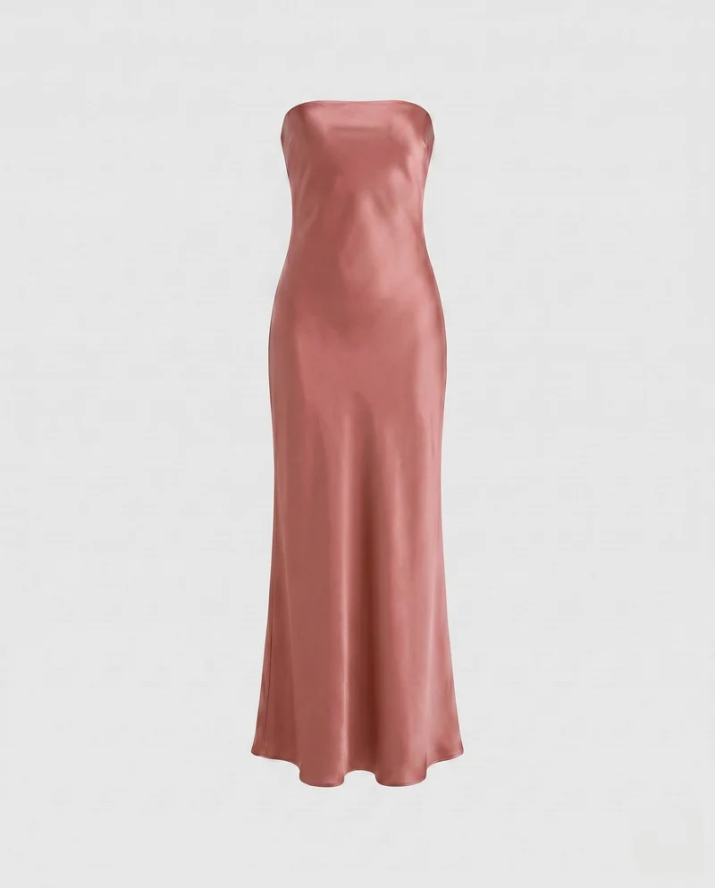 Damen Elegantes trägerloses Maxikleid aus Satin Nord Taschen