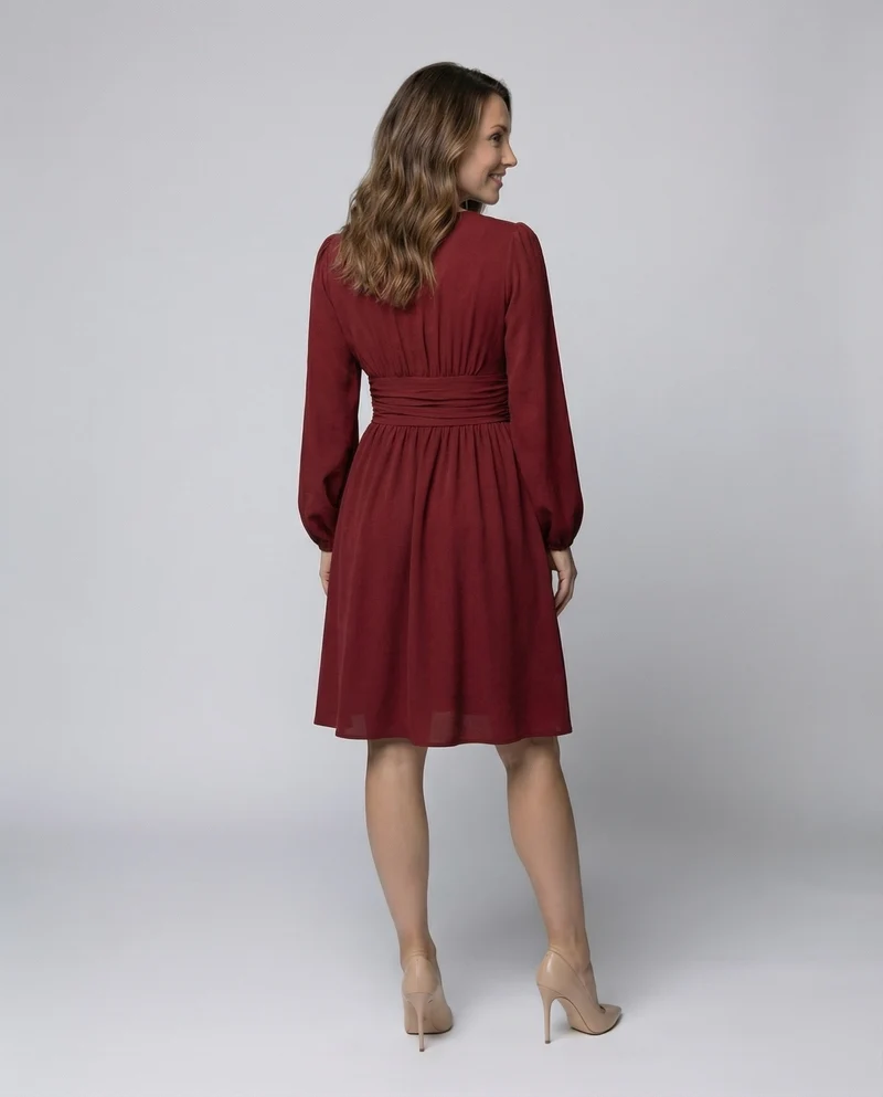 Damen Schicke Taillierte-Schärpe Midikleid