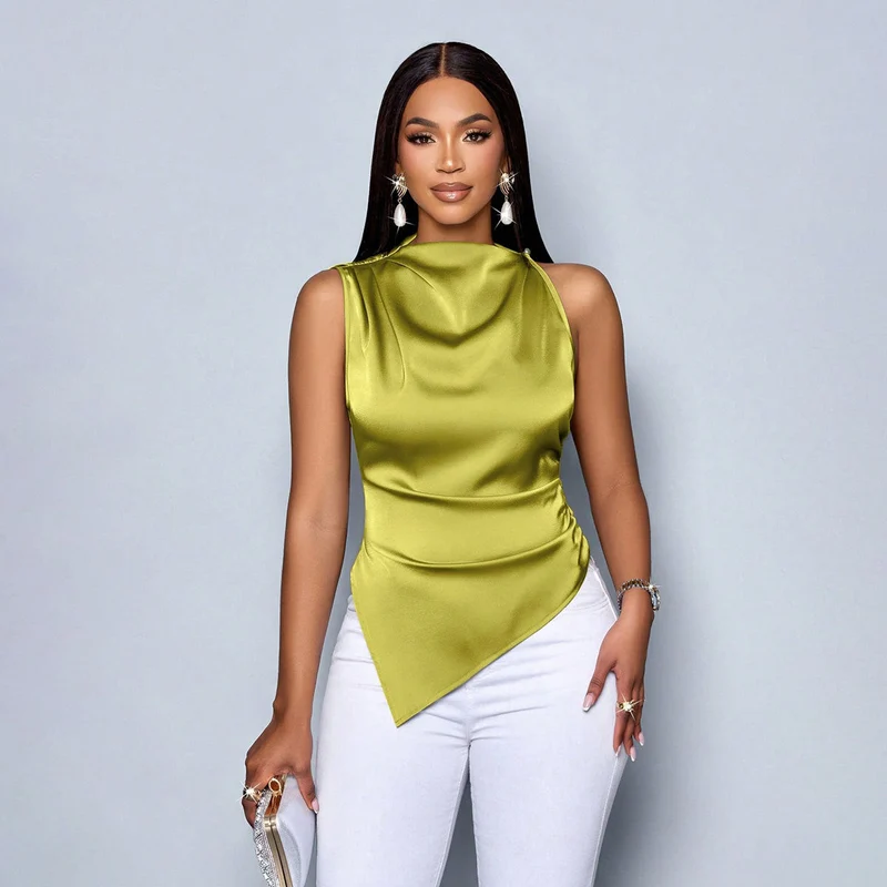 Damen Elegantes Satinoberteil mit asymmetrischem Saum