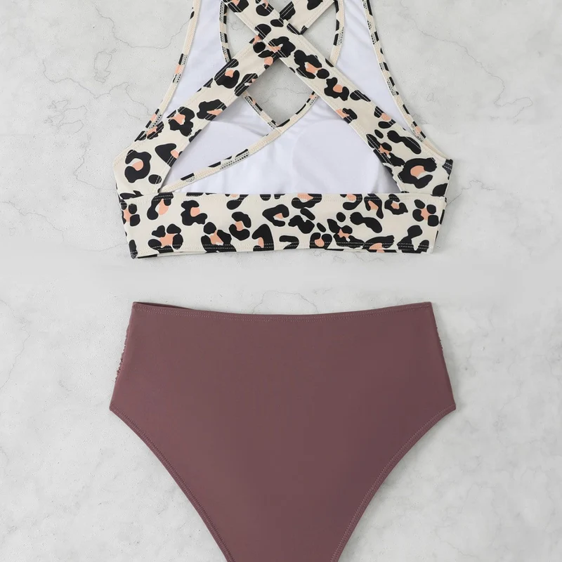 Damen Sportlicher Bikini-Set mit modischem Leo-Design