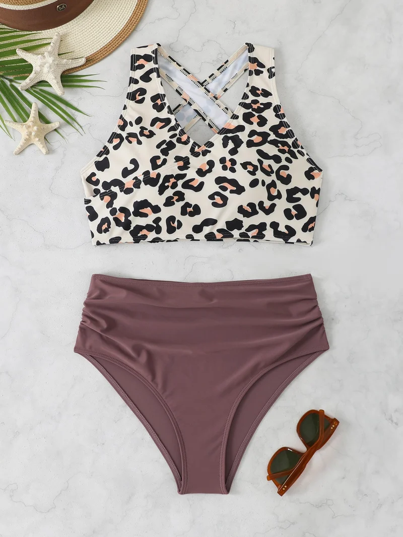 Damen Sportlicher Bikini-Set mit modischem Leo-Design