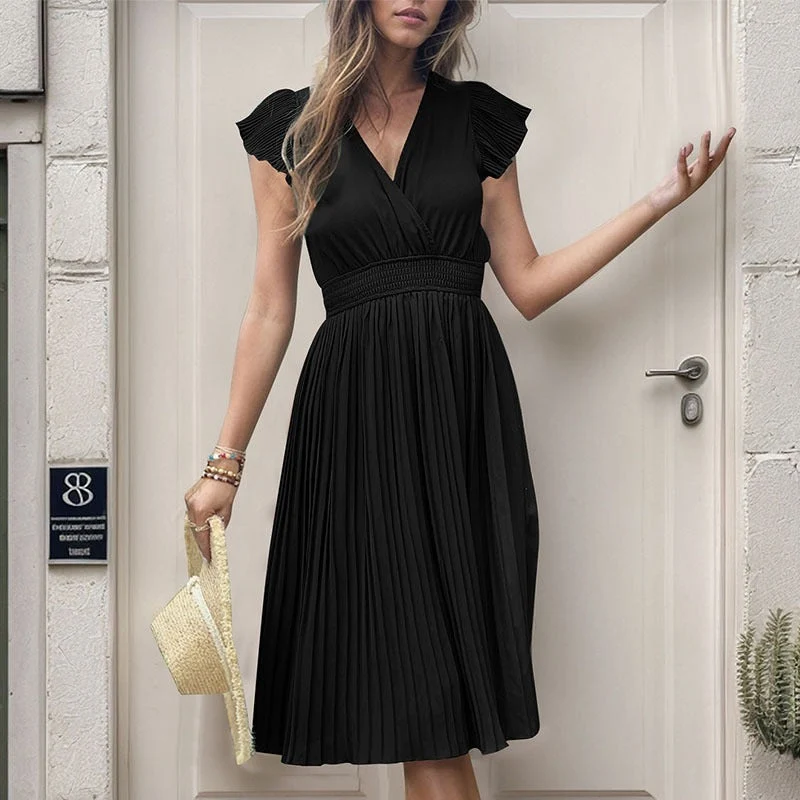 Damen Midikleid mit plissiertem Design und voluminösen Ärmeln