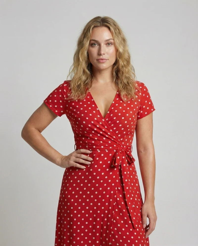 Damen Polka-Dot-Wickel-Maxikleid
