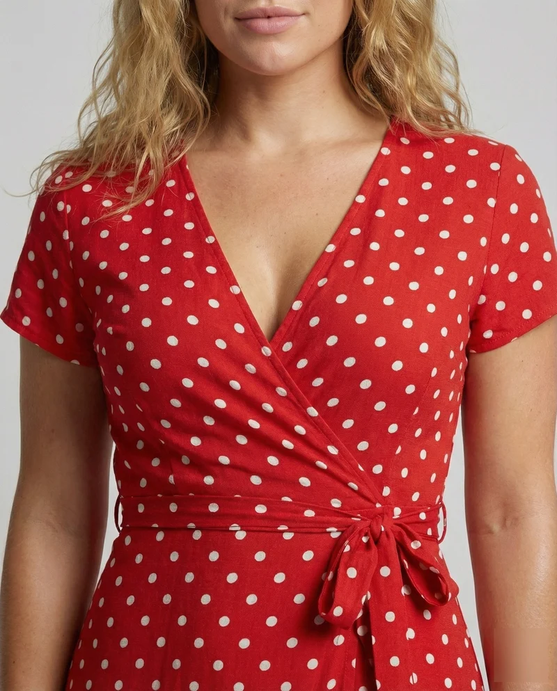 Damen Polka-Dot-Wickel-Maxikleid