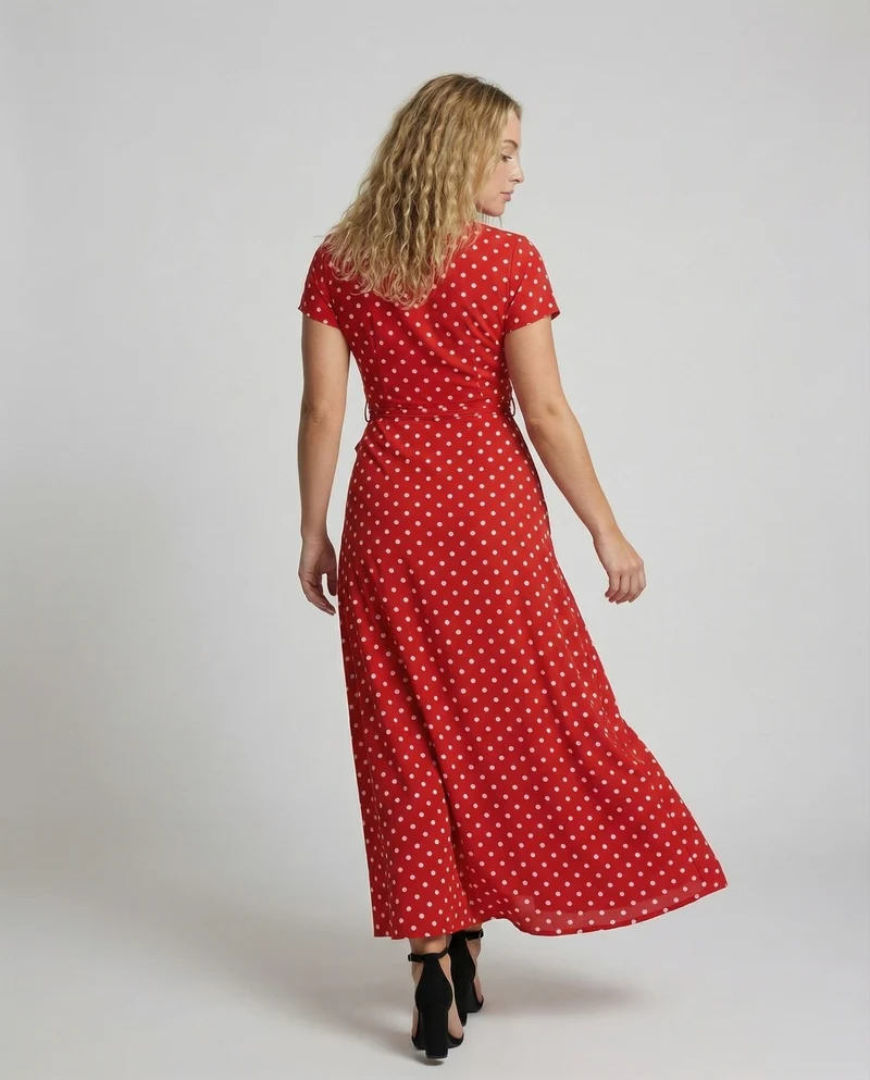 Damen Polka-Dot-Wickel-Maxikleid