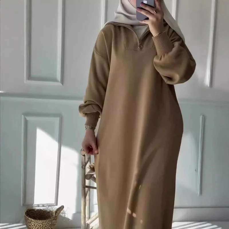 Damen Kapuzenkleid mit Reißverschluss und lässigem Schnitt