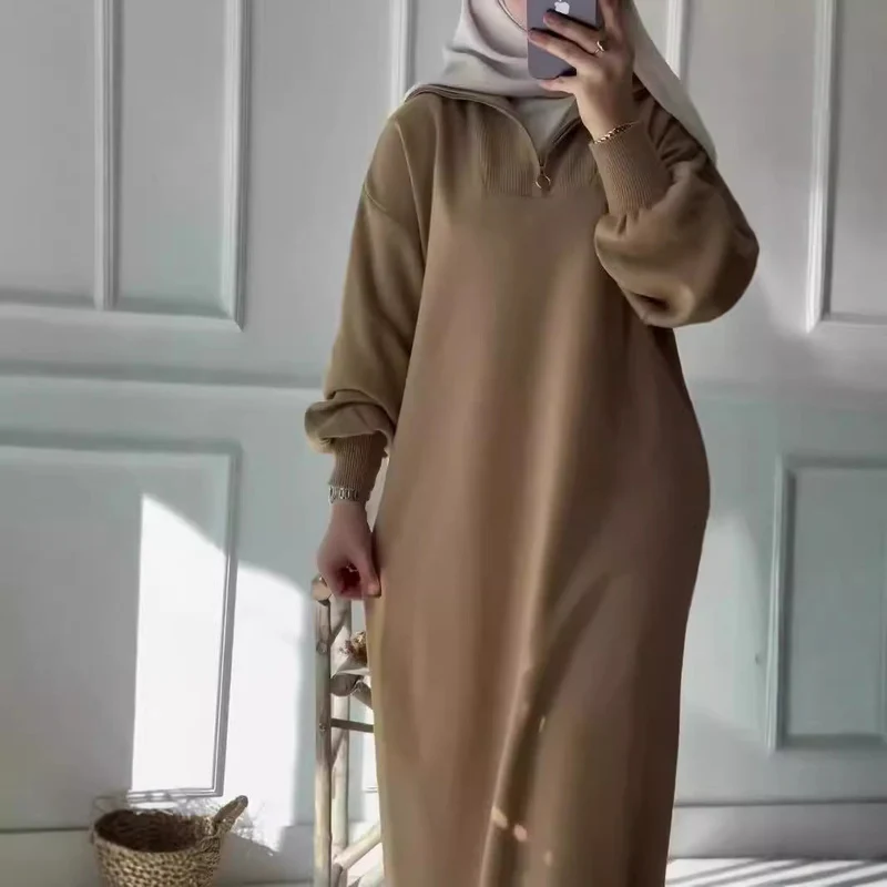Damen Kapuzenkleid mit Reißverschluss und lässigem Schnitt