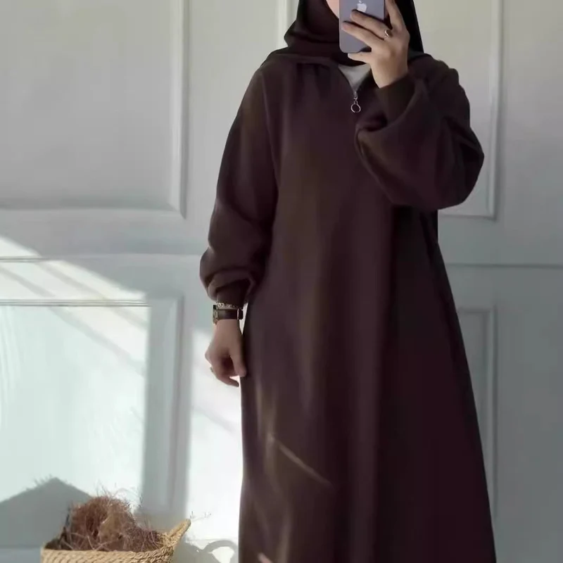 Damen Kapuzenkleid mit Reißverschluss und lässigem Schnitt