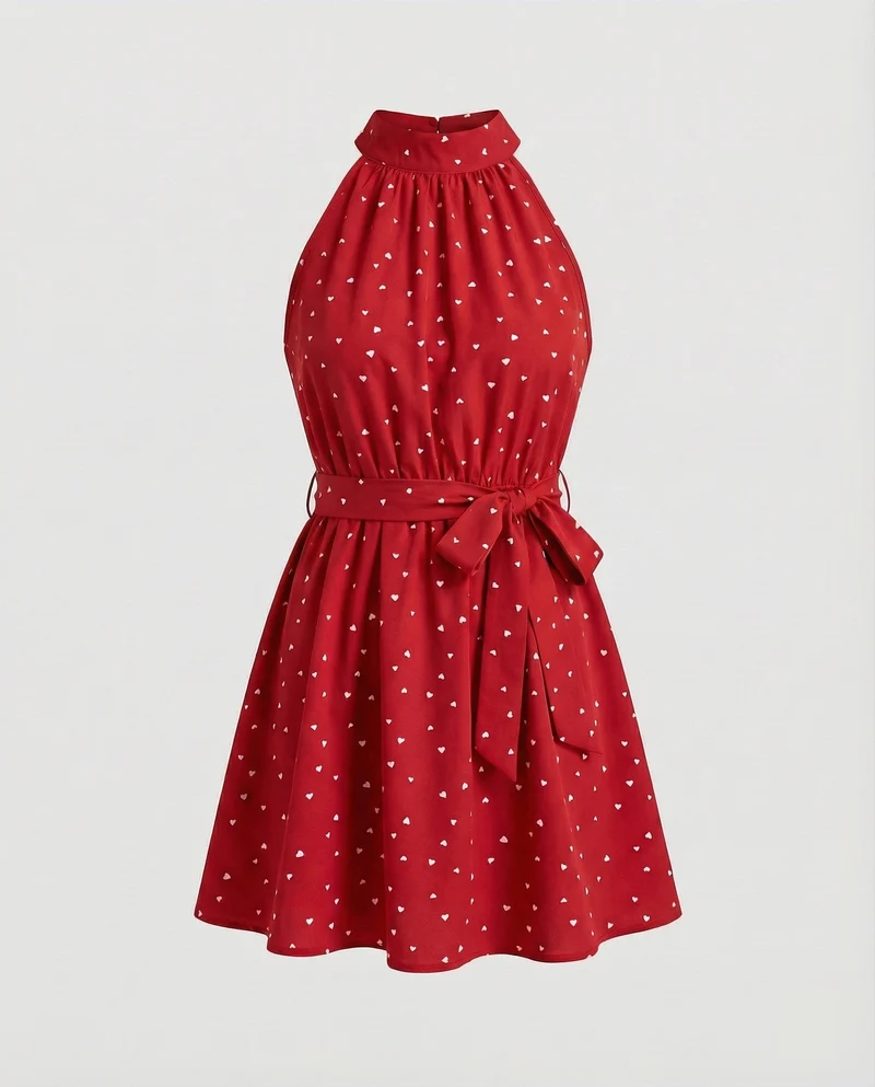 Damen Schlichte Taillierter Bindegürtel MischgewNord Taschene Sommerkleid
