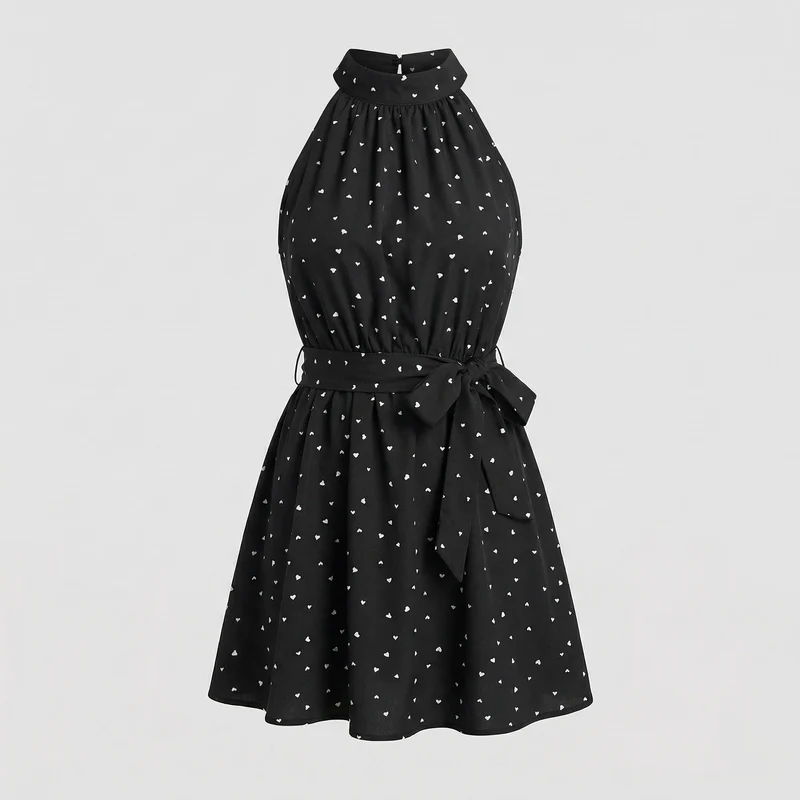 Damen Schlichte Taillierter Bindegürtel MischgewNord Taschene Sommerkleid