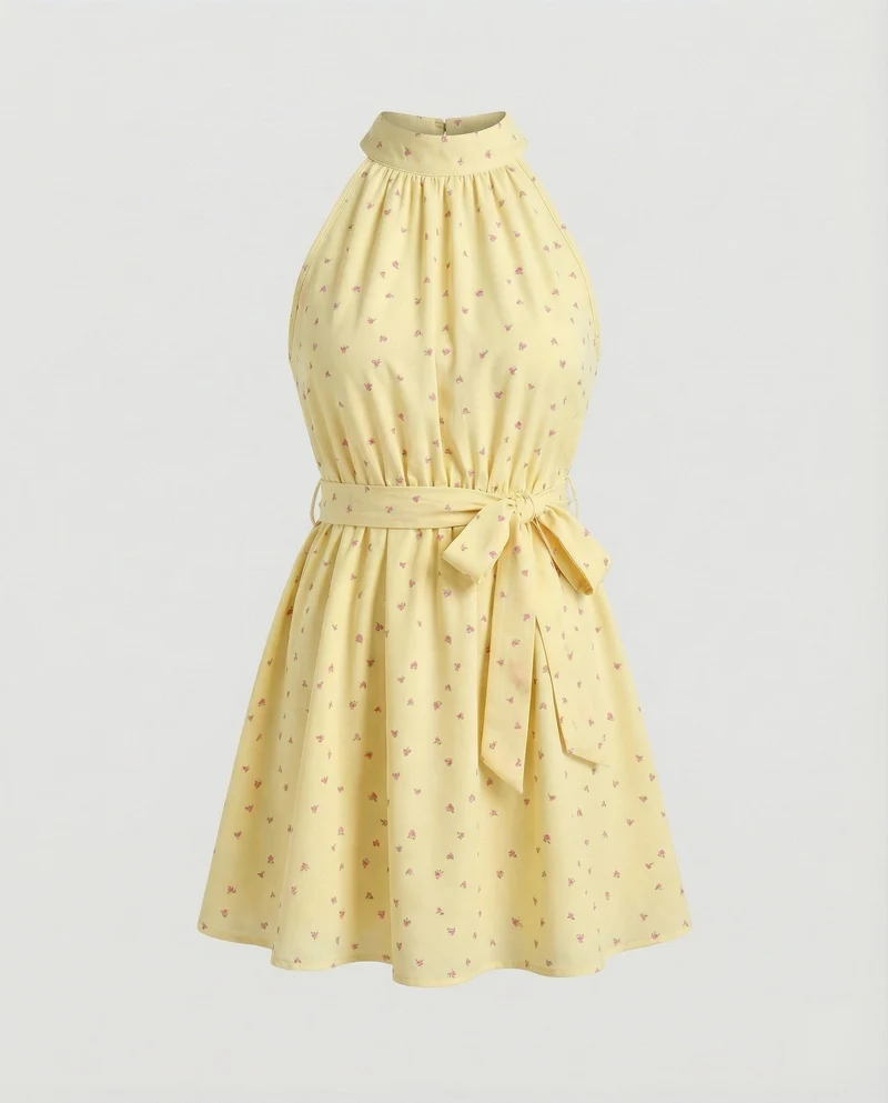 Damen Schlichte Taillierter Bindegürtel MischgewNord Taschene Sommerkleid