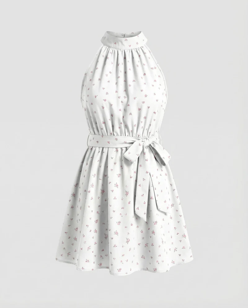 Damen Schlichte Taillierter Bindegürtel MischgewNord Taschene Sommerkleid