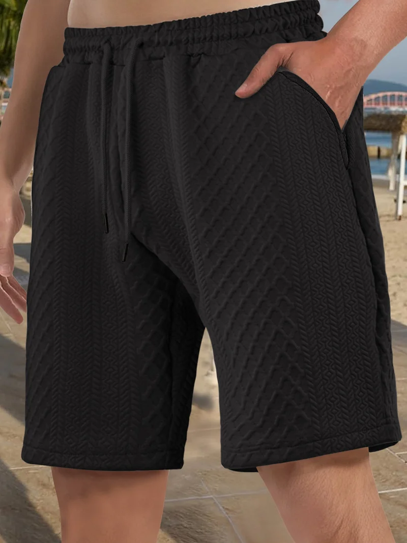 Herren nan strukturierte Strand-Bermuda aus Waffeljersey mit elastischem Kordelbund und schrägen Eingrifftaschen