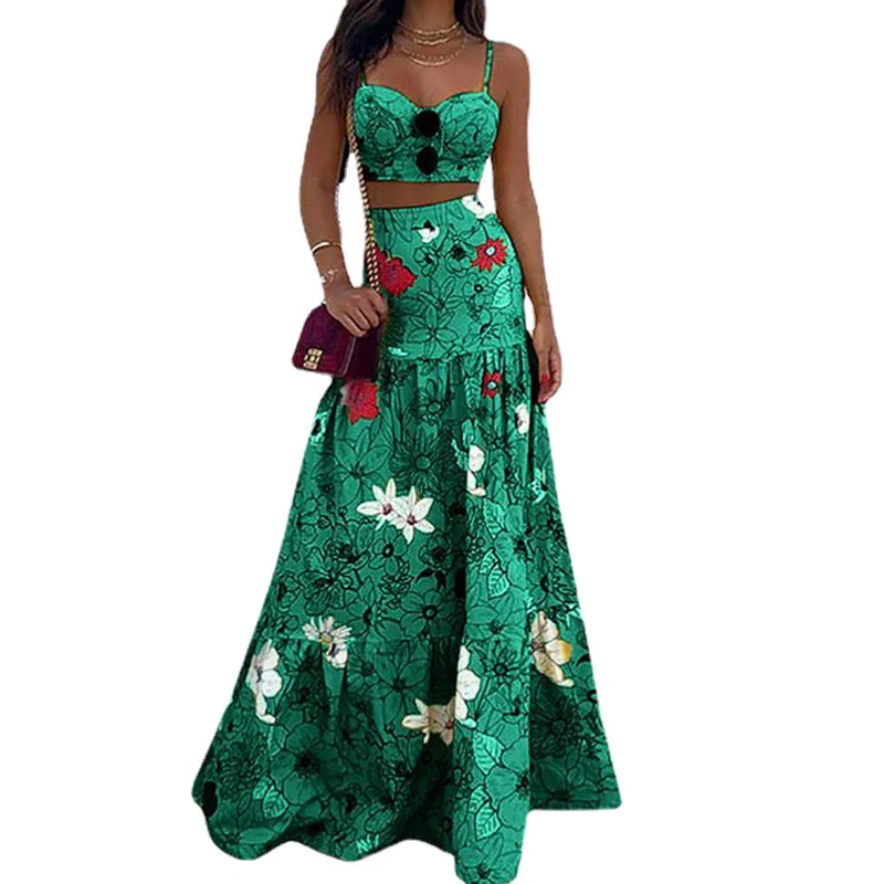 Damen Maxikleid mit floralem Zweiteiler und taillierter Silhouette Nord Taschen
