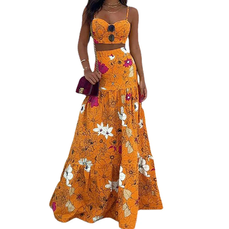 Damen Maxikleid mit floralem Zweiteiler und taillierter Silhouette Nord Taschen