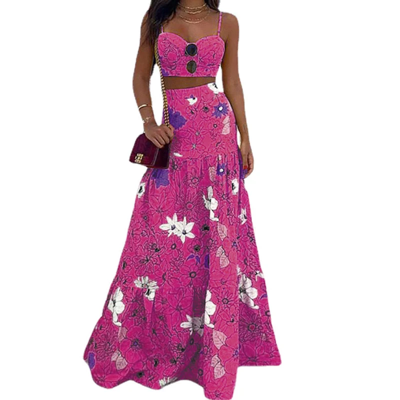 Damen Maxikleid mit floralem Zweiteiler und taillierter Silhouette Nord Taschen