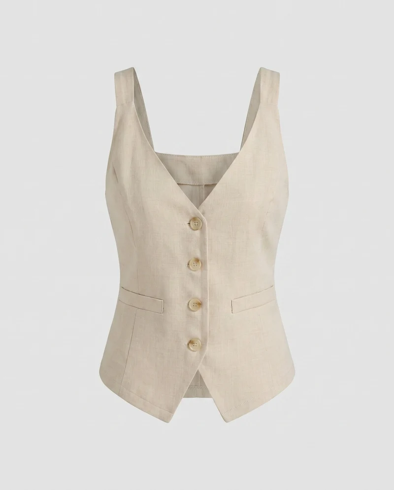 Damen Elegante und figurbetonte Weste mit Knopfdetails Nord Taschen