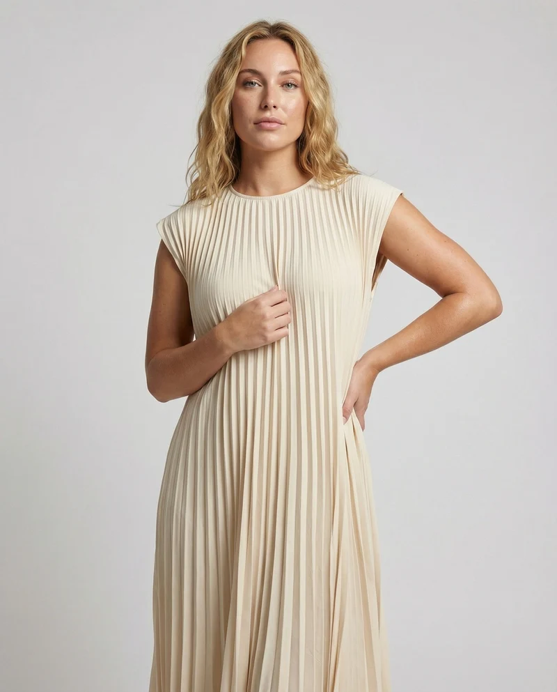 Damen plissiertes A-Linien-Maxikleid