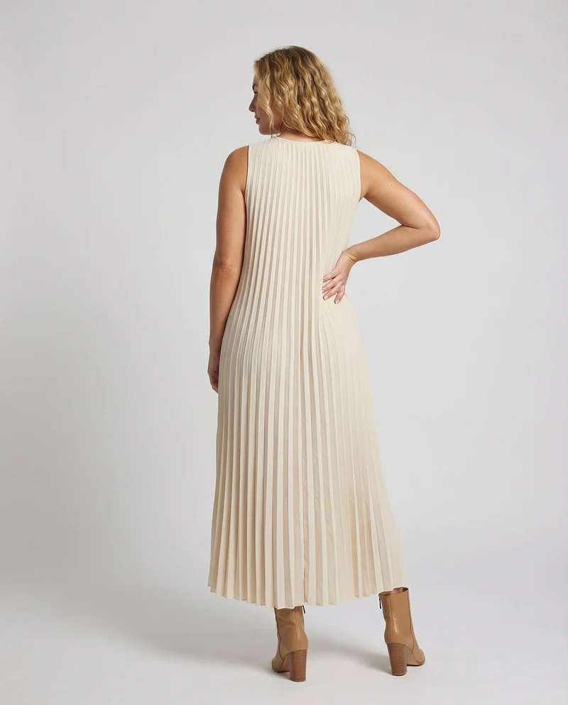 Damen plissiertes A-Linien-Maxikleid