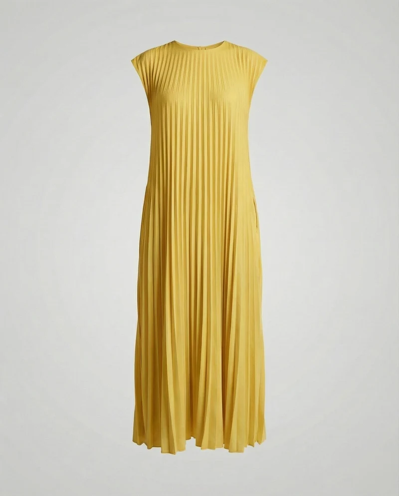 Damen plissiertes A-Linien-Maxikleid