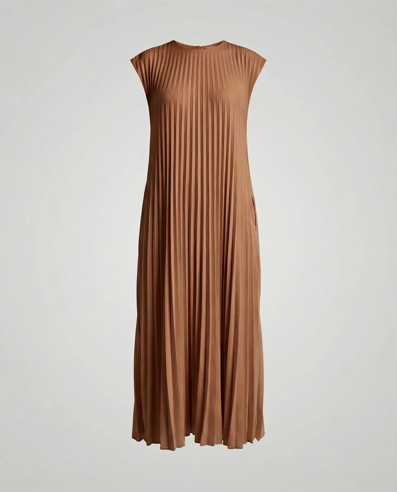 Damen plissiertes A-Linien-Maxikleid