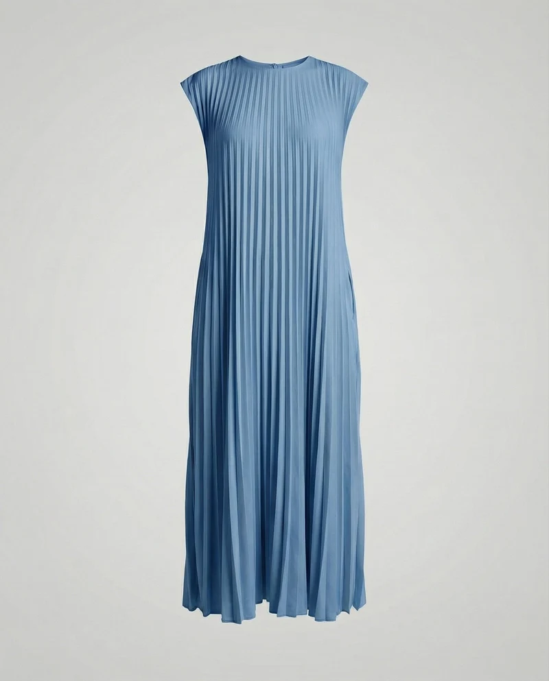 Damen plissiertes A-Linien-Maxikleid