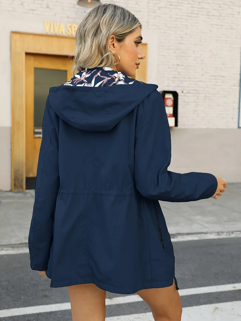 Nord Taschen | Damen Regenjacke mit Kapuze und Blumenmuster Futter