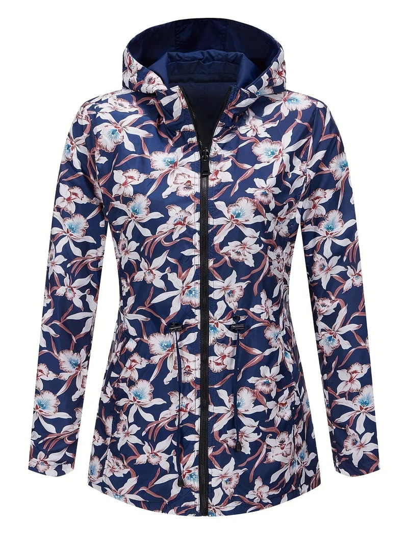 Nord Taschen | Damen Regenjacke mit Kapuze und Blumenmuster Futter